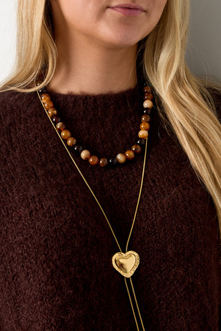 Bijoutheek Collier Kralen Rond Gemeleerd
