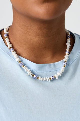 Bijoutheek Collier Zomer Kralen Wit Blauw