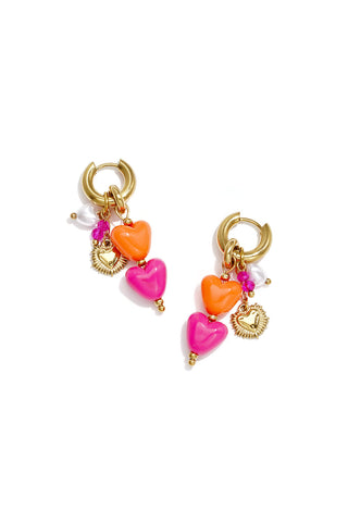 Bijoutheek Oorhangers Parel Hart Kralen Fuchsia Oranje