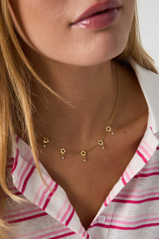 Bijoutheek Collier Bloemen Hangende Steentjes