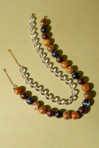 Bijoutheek Collier Kralen Rond Gemeleerd Grof