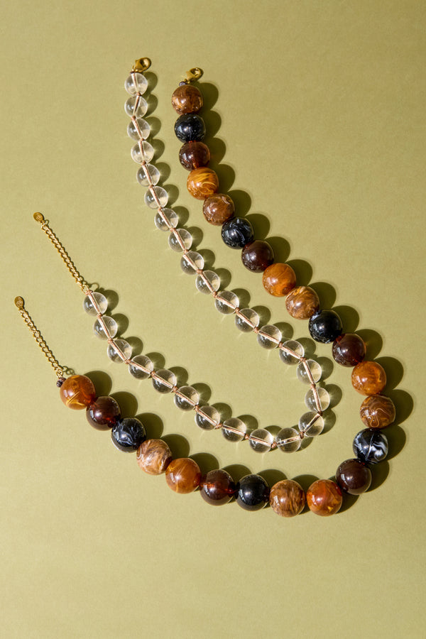 Bijoutheek Collier Kralen Rond Gemeleerd Grof