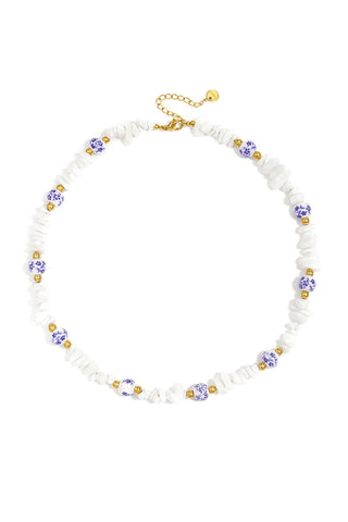 Bijoutheek Collier Zomer Kralen Wit Blauw