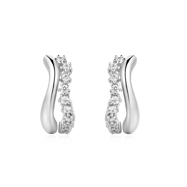 ANIA HAIE Miss Twinkle | Silver Sparkle Double Huggies Earrings