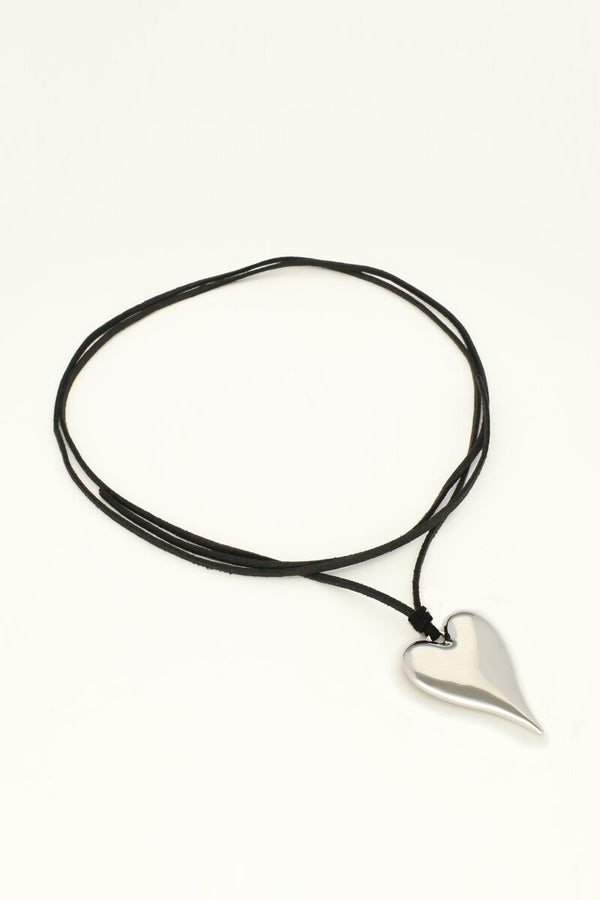 My Jewellery Zwarte koord ketting met groot hart bedel