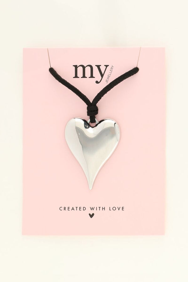 My Jewellery Zwarte koord ketting met groot hart bedel