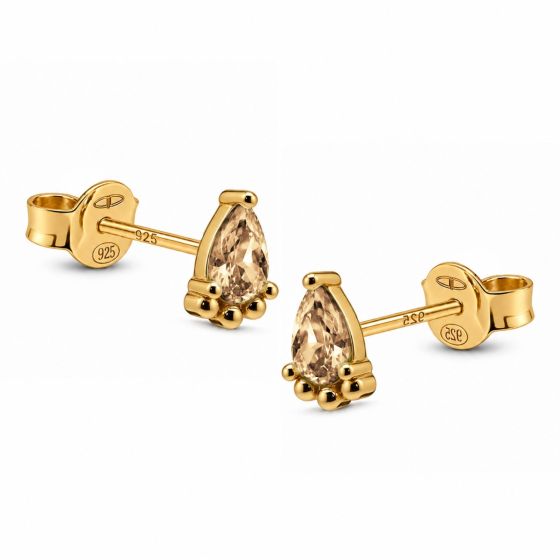 Karma Oorknoppen Zirconia Symbols Droplet Goldplated Champaign