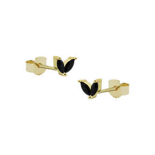 Koop black Karma Ear Studs symbol double leaves gold