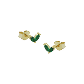Koop green Karma Ear Studs symbol double leaves gold
