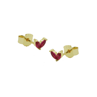 Koop red Karma Ear Studs symbol double leaves gold