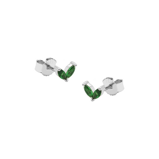 Koop green Karma Ear Studs symbol double leaves silver