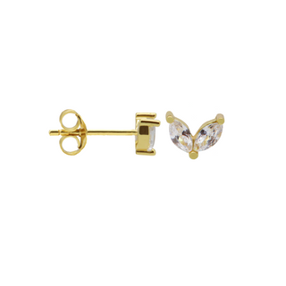 Koop crystal Karma Ear Studs symbol double leaves gold