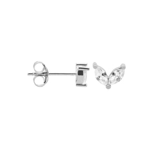 Koop crystal Karma Ear Studs symbol double leaves silver