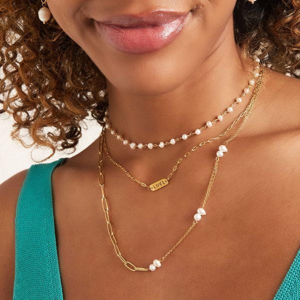 Bijoutheek Halskette Love Pearls Double Silber (38-48 cm)