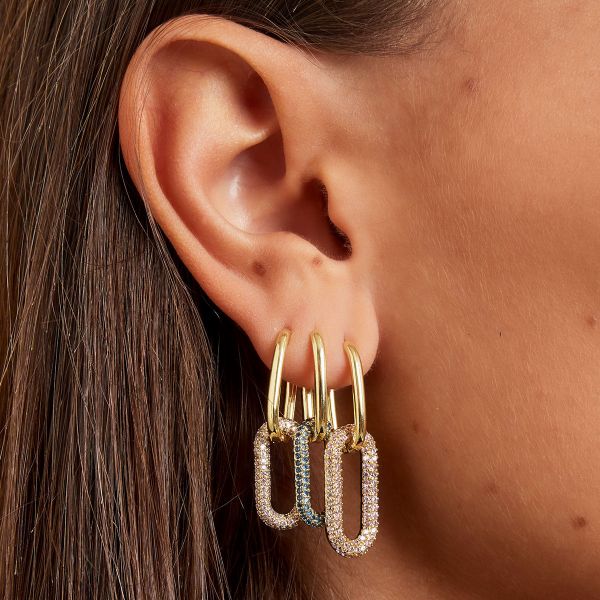 Yehwang Earrings Earring Two Oval Hoops Zirconia