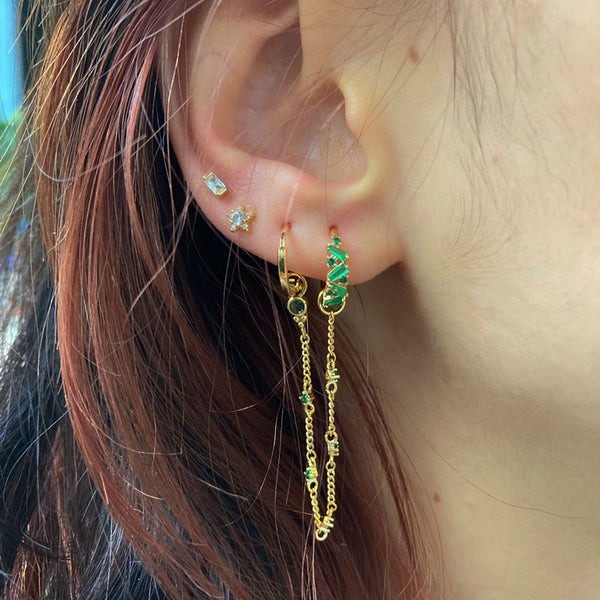 Dottilove Earrings double ring chain stones