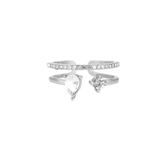 Bijoutheek Ring (Sieraad) Druppel Diamant Dubbel Crystal Zilver