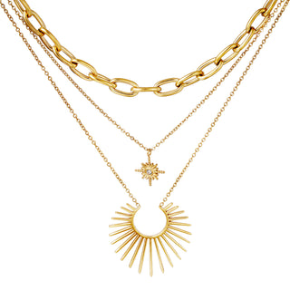 Yehwang Necklace Triple Sun Star Gold