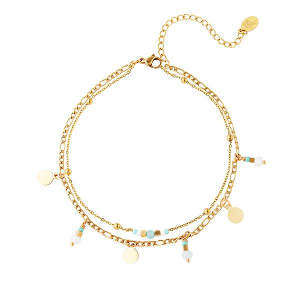 Yehwang Ankle Jewelry Ice Blue Beads Discs Gold