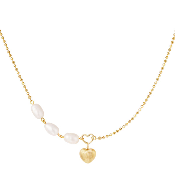 Yehwang Necklace Pearls Heart Gold