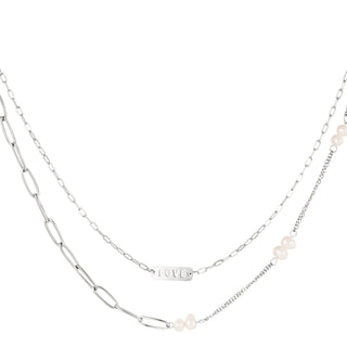 Bijoutheek Necklace Love Pearls Double Silver (38-48 cm)
