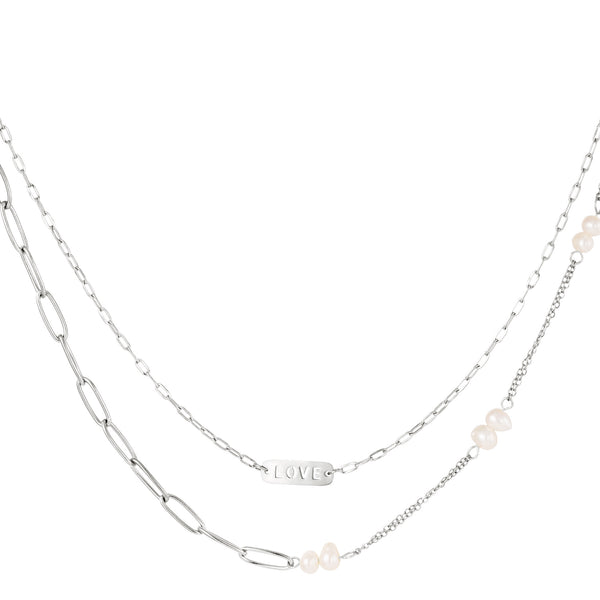 Bijoutheek Necklace Love Pearls Double Silver (38-48 cm)