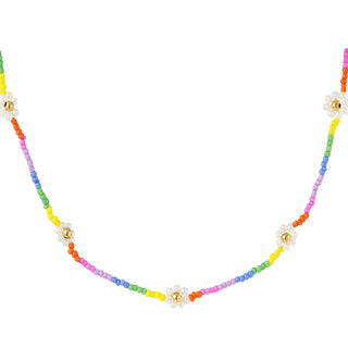 Bijoutheque-Halskette Regenbogenweiße Blumen