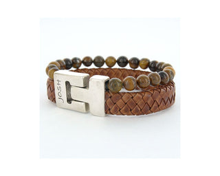 JOSH Silver colored/brown bracelet 24966-BRA-BLACK (LENGTH: 21.5-23.5CM)