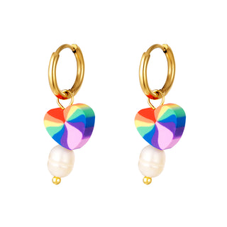 Yehwang Earring Rainbow Heart Pearl