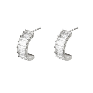 Koop silver Yehwang Stud Earring Half Hoop Crystal Stones