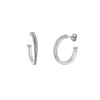 Koop silver Yehwang Stud Earrings Crossing Rings White Rhinestone
