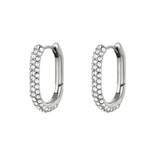 Koop silver Bijoutheek Earrings Oval Hoop White Stones