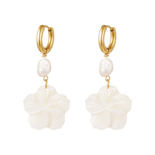 Bijoutheek Earrings Opal Flower And Pearl Gold
