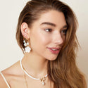 Bijoutheek Earrings Opal Flower And Pearl Gold