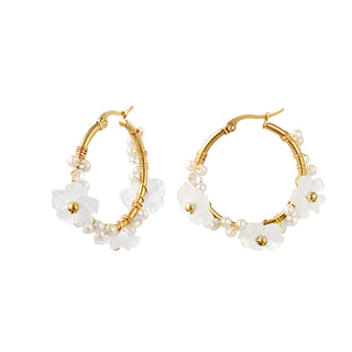 Koop white Bijoutheek Earrings Flowers With Pearls