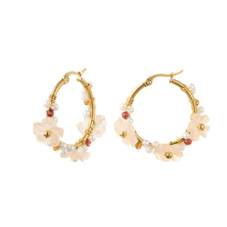 Koop pink Bijoutheek Earrings Flowers With Pearls