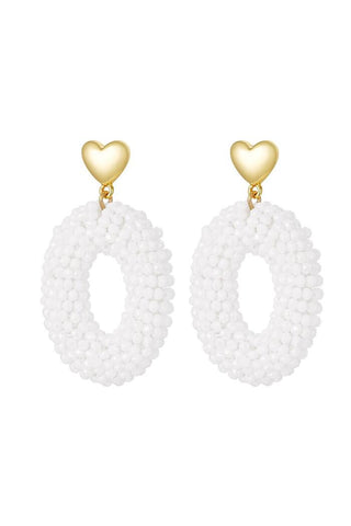 Koop white Bijoutheek Stud Earrings Heart Hoop Oval Beads