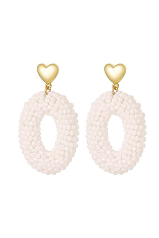 Koop cream Bijoutheek Stud Earrings Heart Hoop Oval Beads