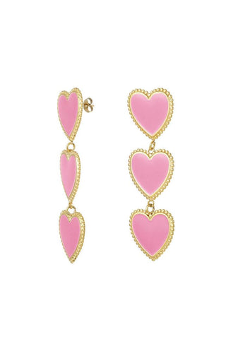 Koop pink Bijoutheek Ear Studs Triple Heart Enamel