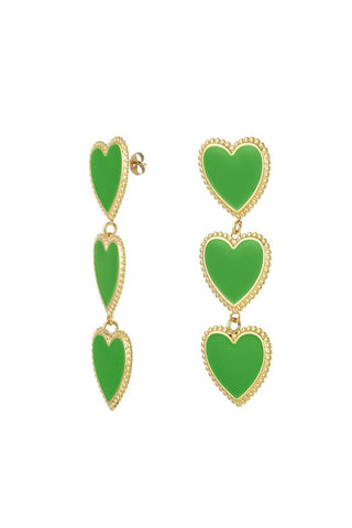 Koop green Bijoutheek Ear Studs Triple Heart Enamel