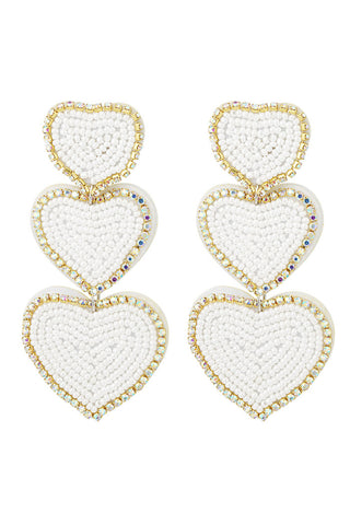 Koop white Bijoutheek Ear Studs 3 Hearts Small Beads