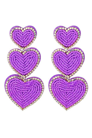 Koop purple Bijoutheek Ear Studs 3 Hearts Small Beads