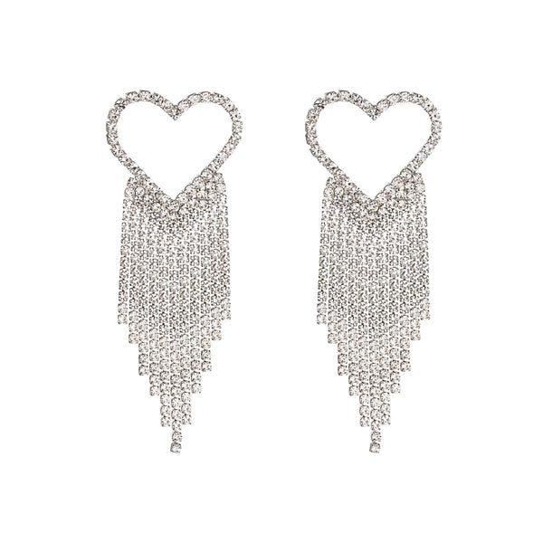 Bijoutheek Stud Earrings Heart String White Stone Crystal