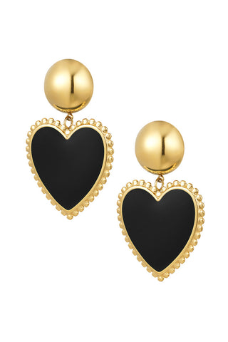 Koop black Bijoutheek Ear studs heart enamel gold