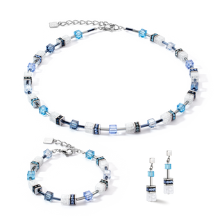 Coeur de Lion Geocube Halskette Ikonische Naturhalskette blau/weiß