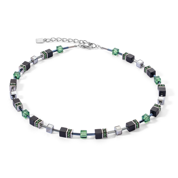 Coeur de Lion Geocube Halskette Ikonischer kostbarer Onyx silber-salbeigrün
