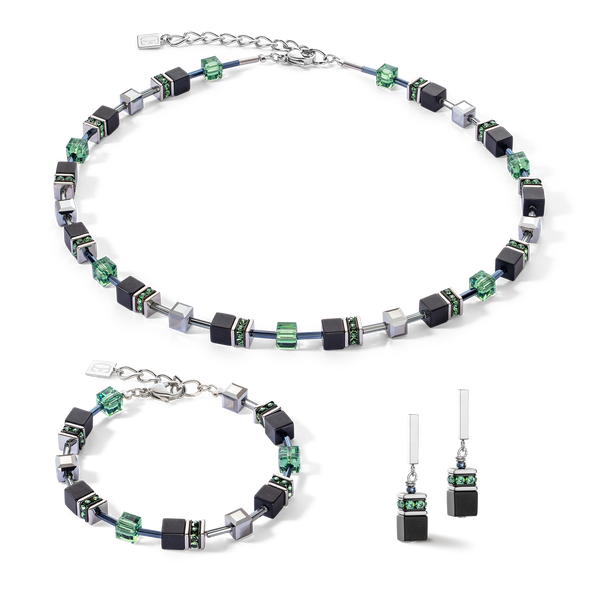 Coeur de Lion Geocube Necklace Iconic Precious Onyx silver-sage green