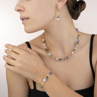 Coeur de Lion Geocube-Halskette, Kristalle und Edelsteine, mehrfarbige Romantik