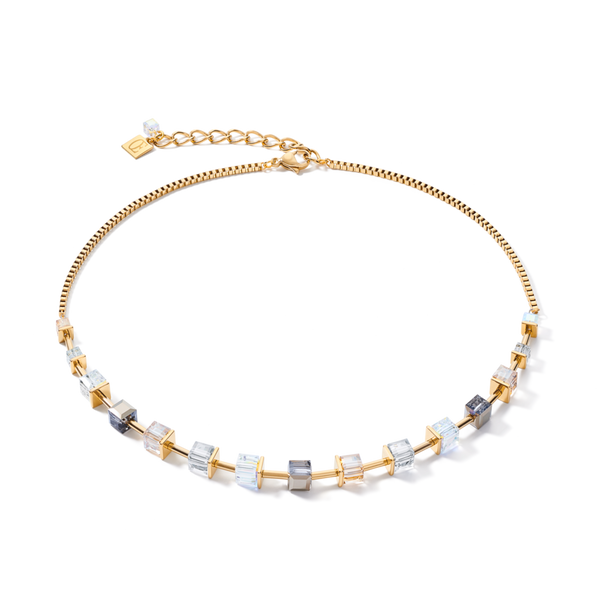Coeur de Lion Geocube Halskette Kristalle & Edelstahl gold/grau