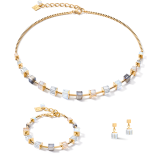 Coeur de Lion Geocube Necklace Crystals & stainless steel gold/grey